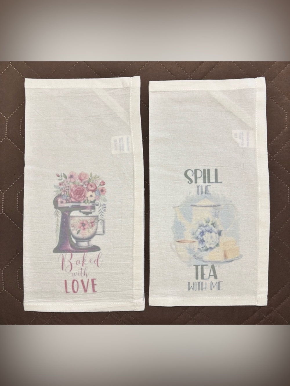 NEW Set of 2 Floral Baking & Tea Kitchen Towels - White with Pink & Blue Prints